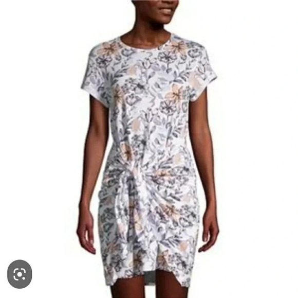 NWT Diadora Luxe Collection Tie T-Shirt Dress White Floral  Medium - Picture 1 of 6